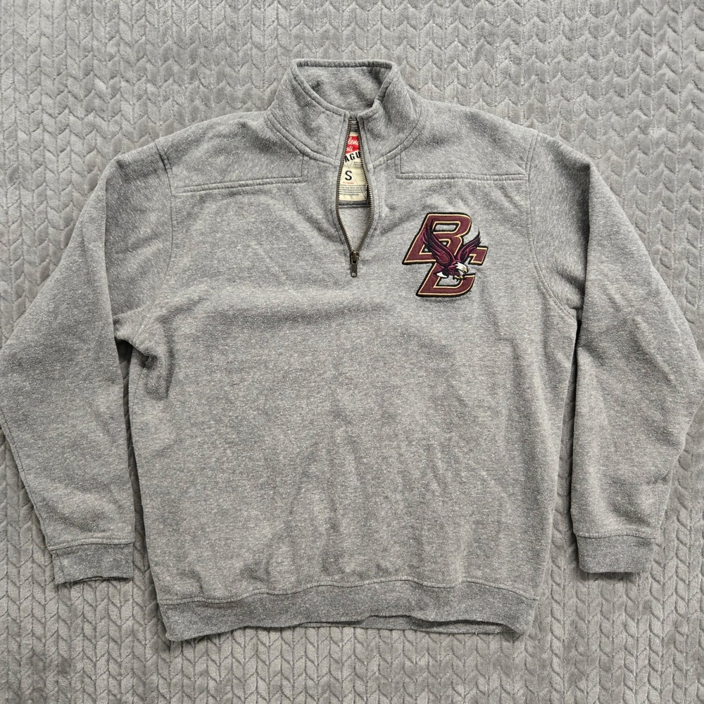 League Triblend Sweats 1/4 Zip Pullover‎ Sweatshirt Mens Small BC Eagles Gray